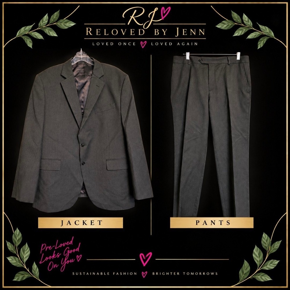 Stafford Men Travel Suit Classic Fit Charcoal Gray 40R Blazer 34x30 Pant